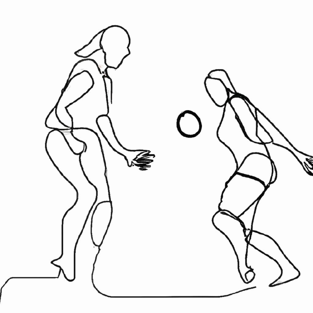 Girls Playing Volleyball: Picasso-esque Line Art