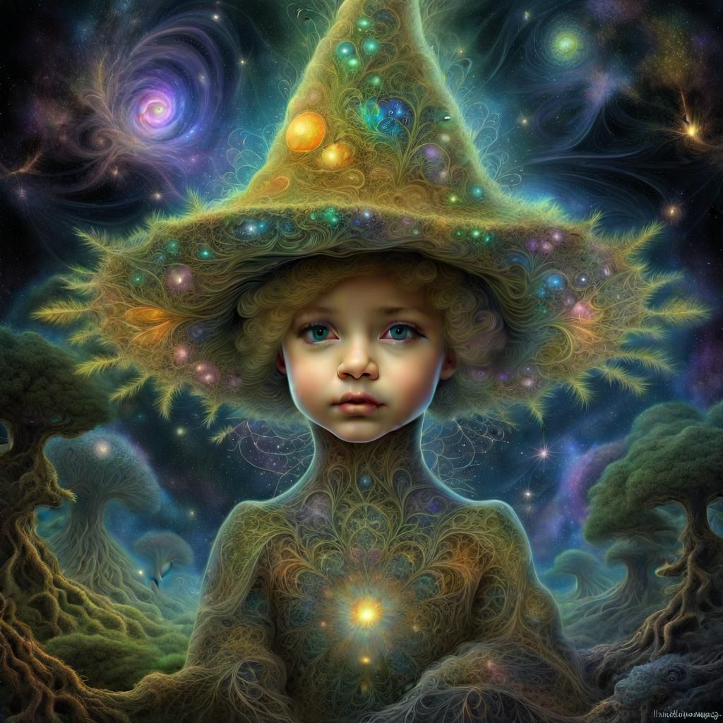 Radiant Forest Witch with Fractal Garden