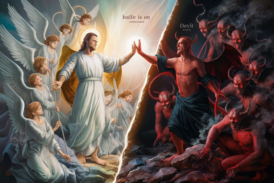 Cosmic Battle Between Good and Evil Illustration