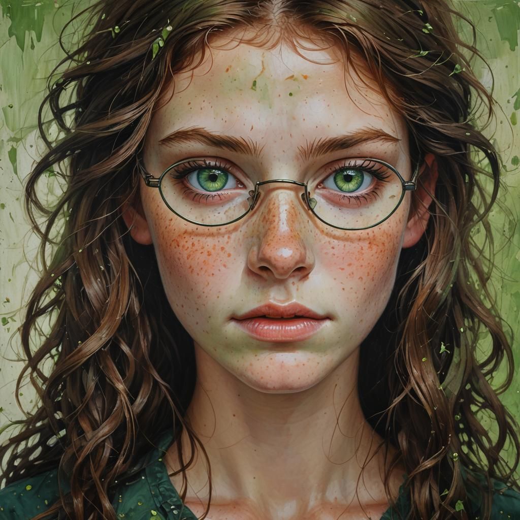 Green-Eyed Witch Portrait in Oil Painting Style