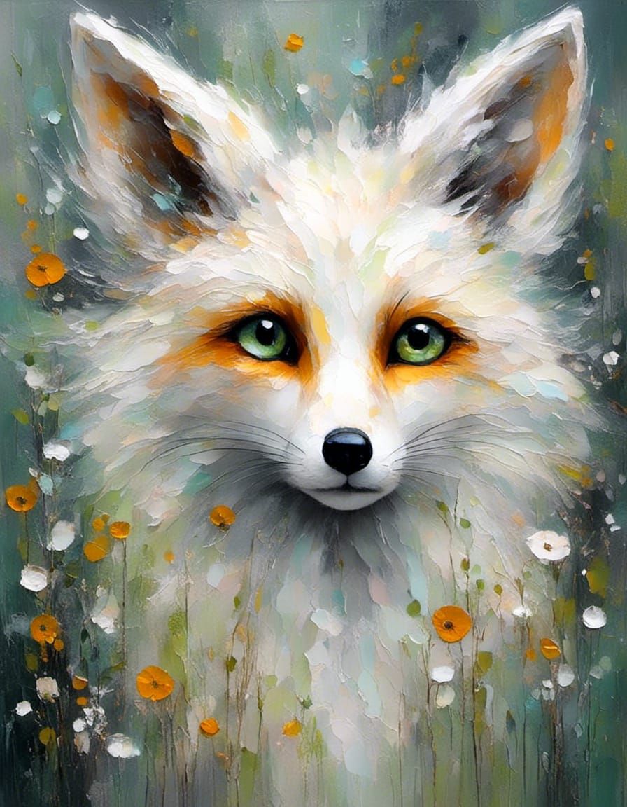 Whimsical Fox Portrait in Oil Paint Style