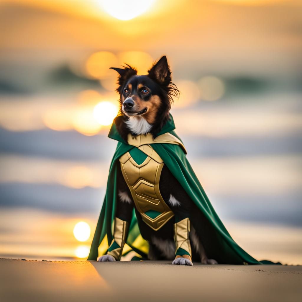 Loki the Dog at the Beach in Swimsuit