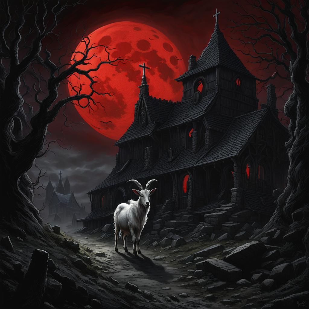 Evil Demonic Goat Bunny in Ruined Nordic Village