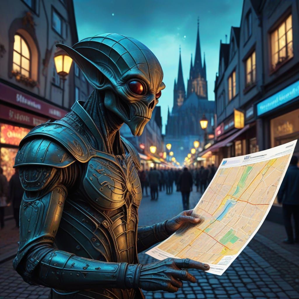 Alien Lost in Cologne's Vibrant Carnival