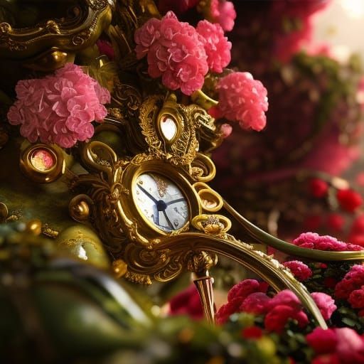 Grandfather Clock Embraced by Forest, Digital Art