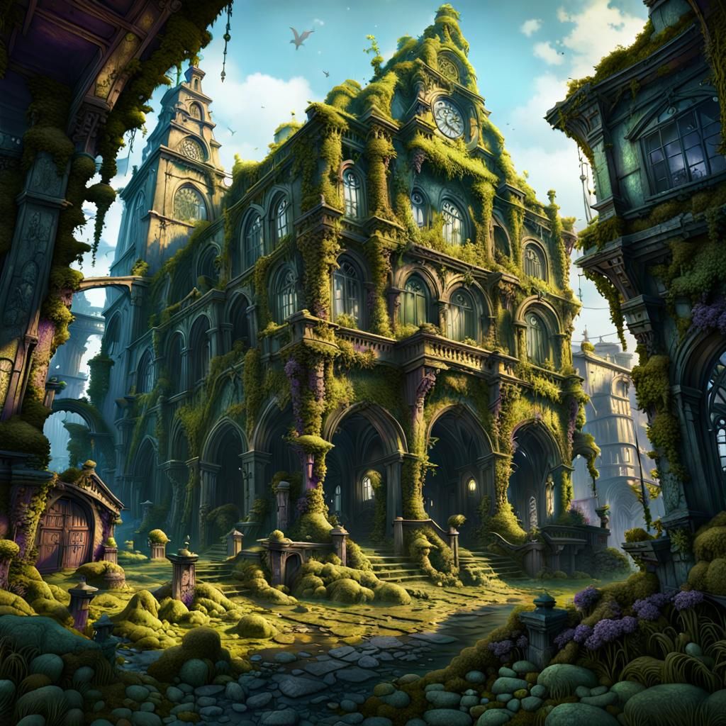Overgrown City in Dark Fantasy Style