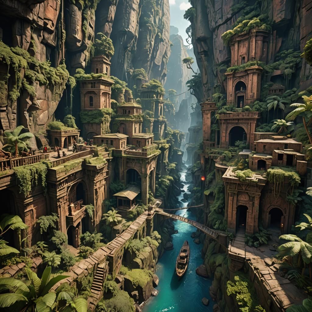 Indiana Jones Matte Painting in Detailed Fantasy Style