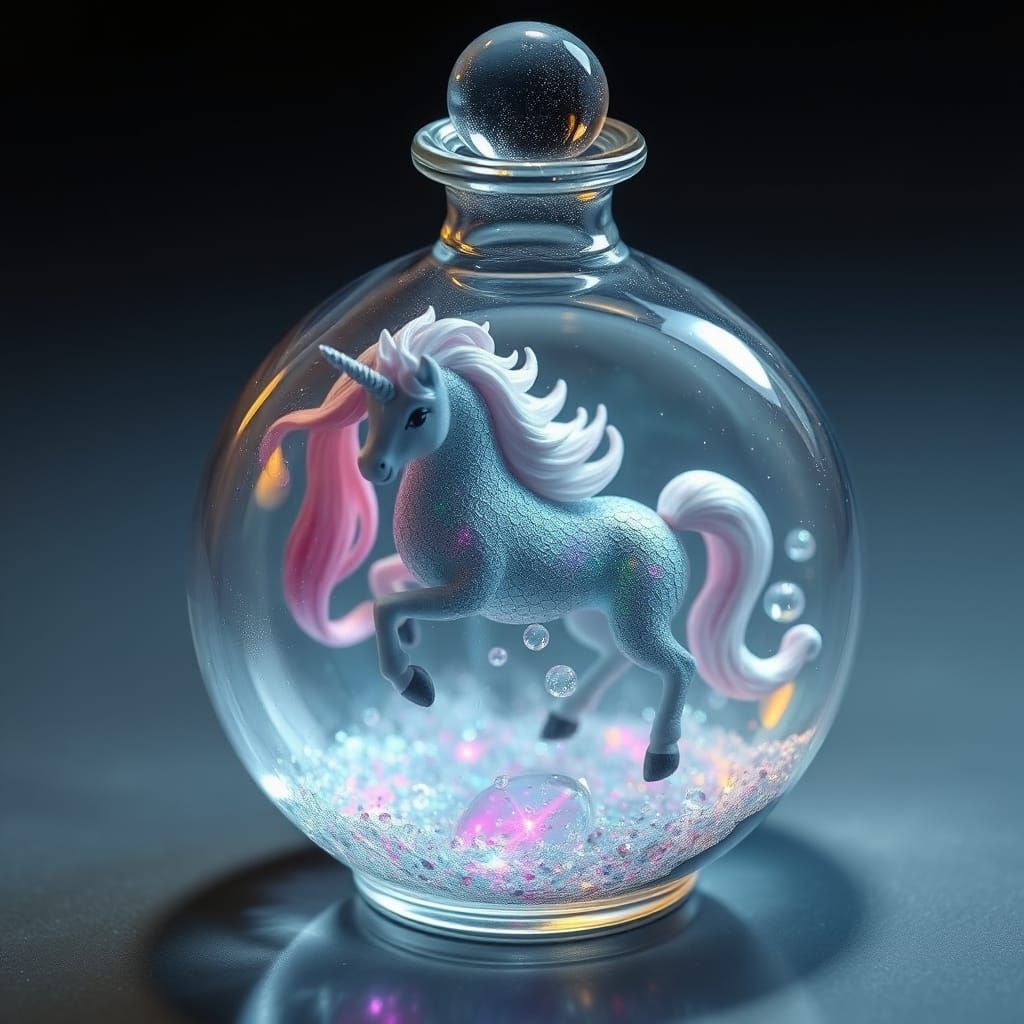 Miniature Galaxy Unicorn in Crystal Decanter