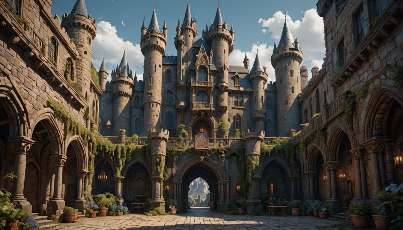 Detailed Castle Courtyard Matte Painting