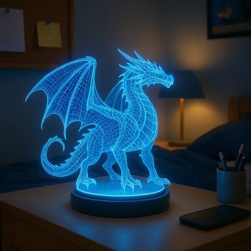 Blue Dragon on Nightstand in Pastel Colors