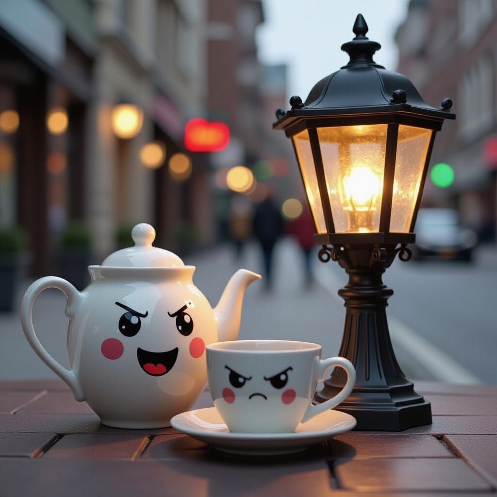 Anthropomorphic Objects: Smiling Teapot and Grumpy Streetlam...