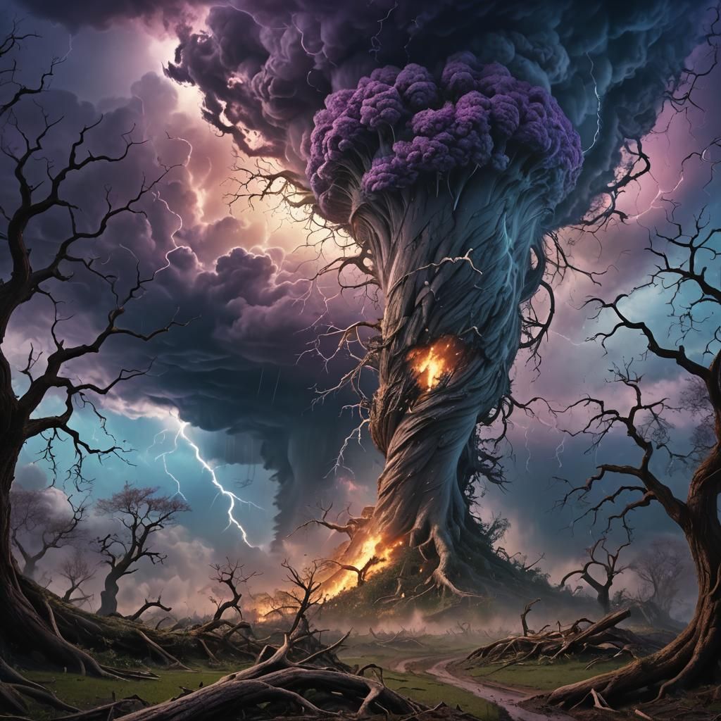 Mystical Tornado Engulfs Fantasy Landscape