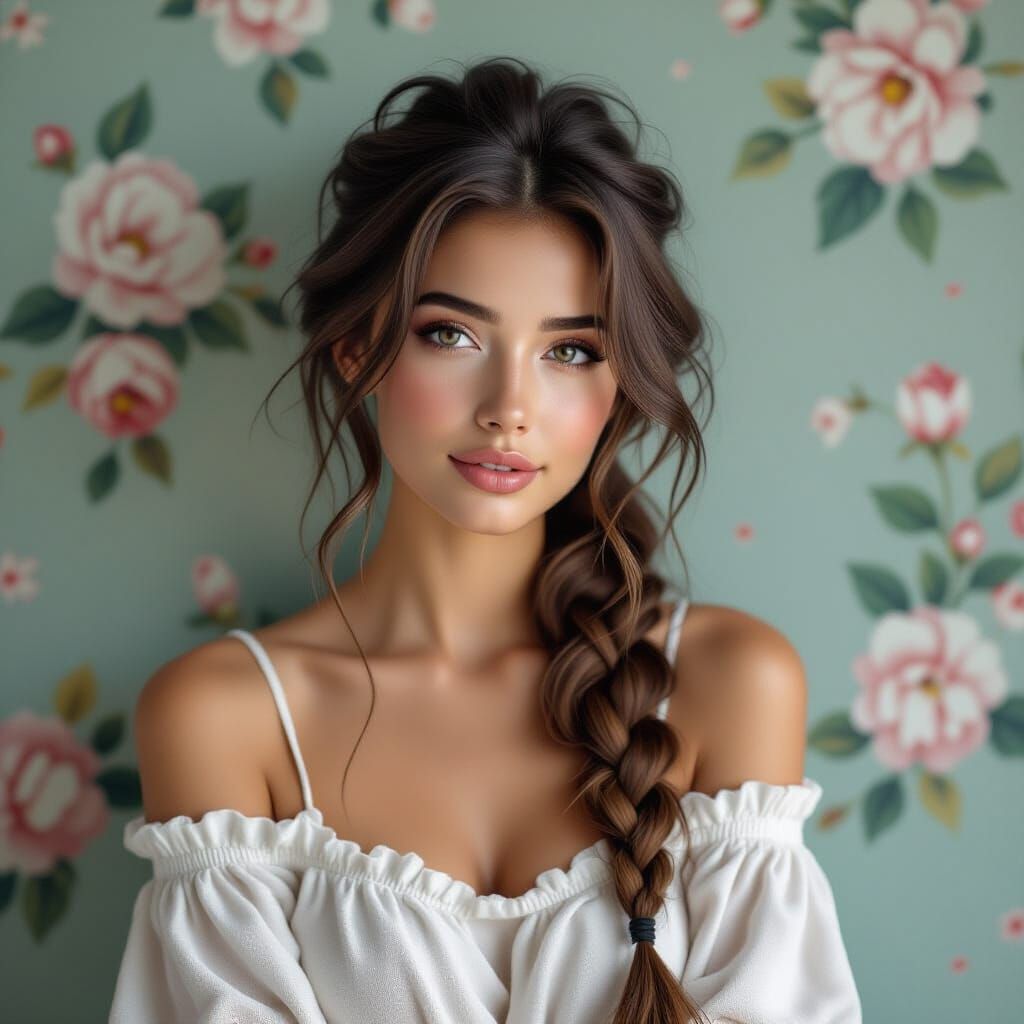 Relaxed Woman with Elaborate Braid in Hyperrealistic Anime S...