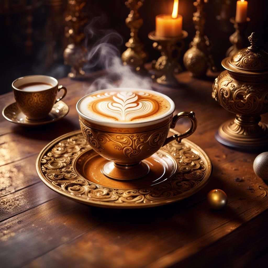Baroque Latte Fantasy with Mystical Artifacts
