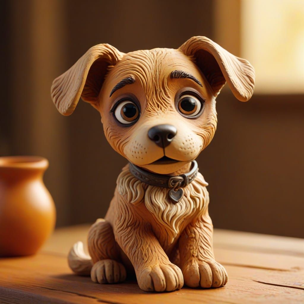 Whimsical Claymation Puppy with Colorful Glaze