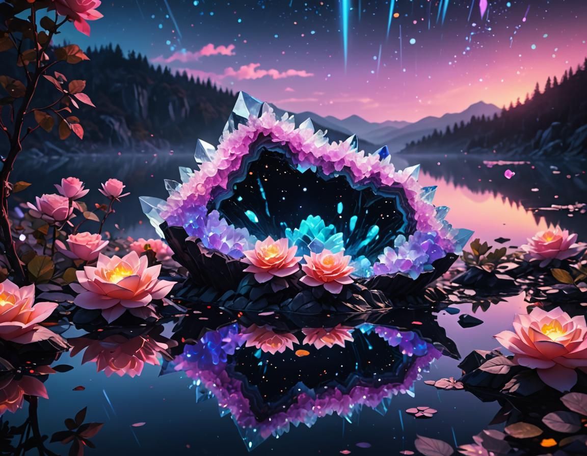 Holographic Crystal Geode with Neon UV Lighting