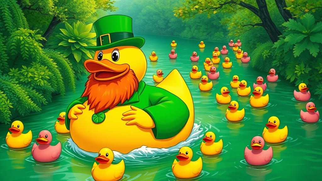 Leprechaun Duck Leads Whimsical Saint Patrick's Day River Ra...