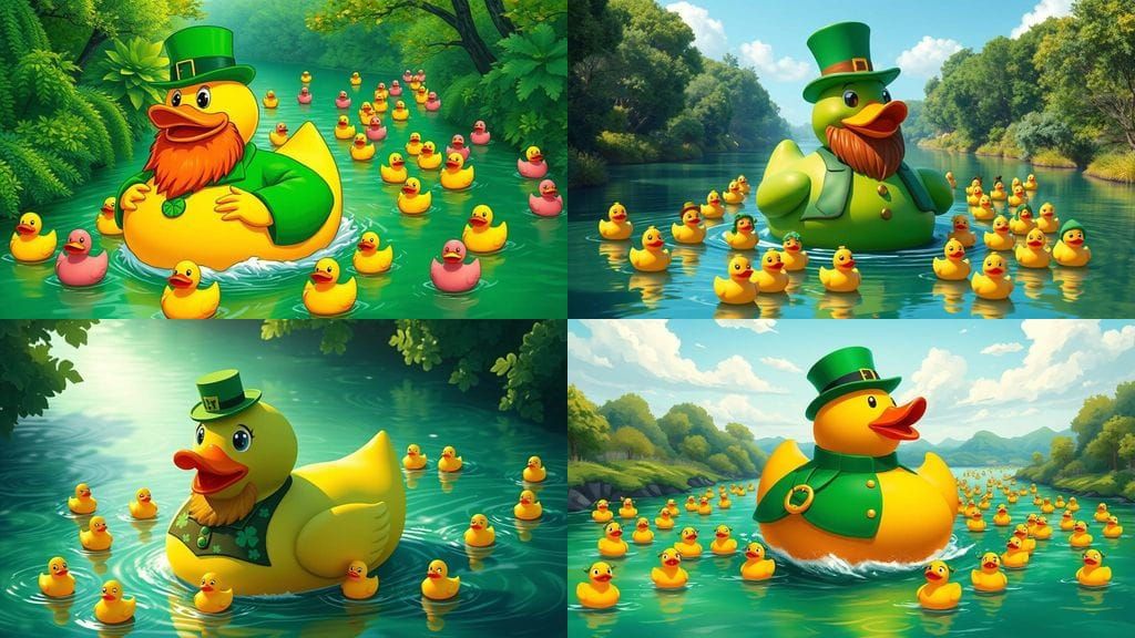 Rubber Duck Leprechaun Floats Down Saint Patrick's Day River