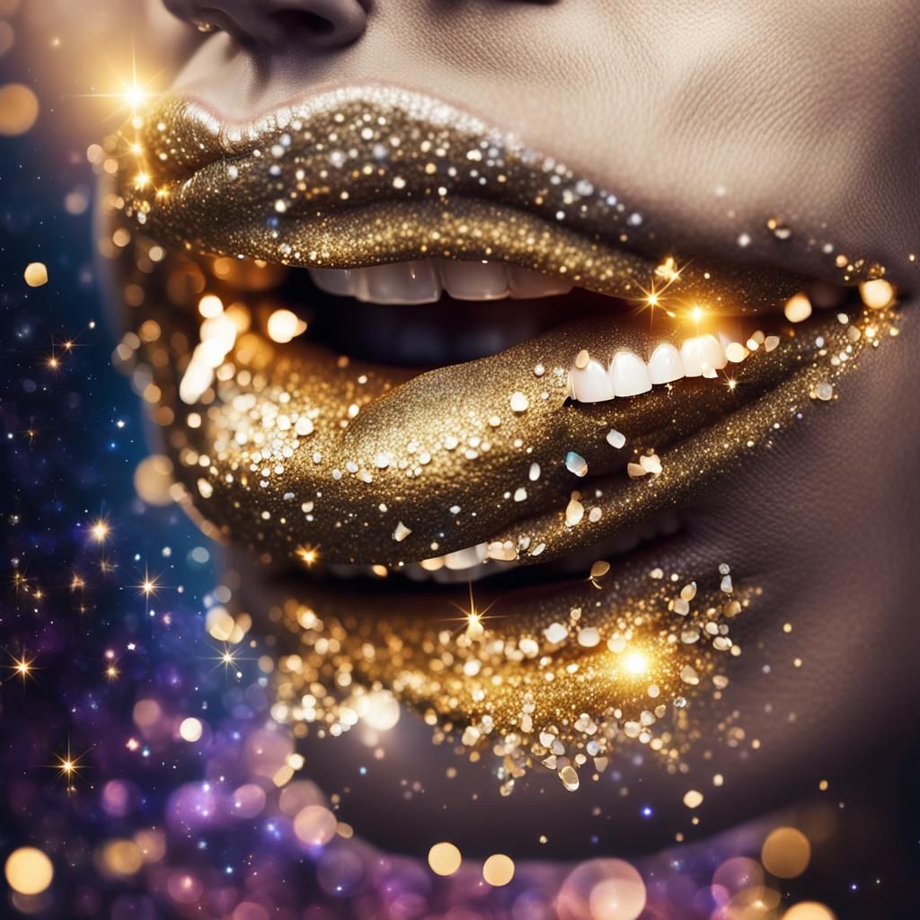 Galactic Lips: Sparkling Gold and Diamond Adornment