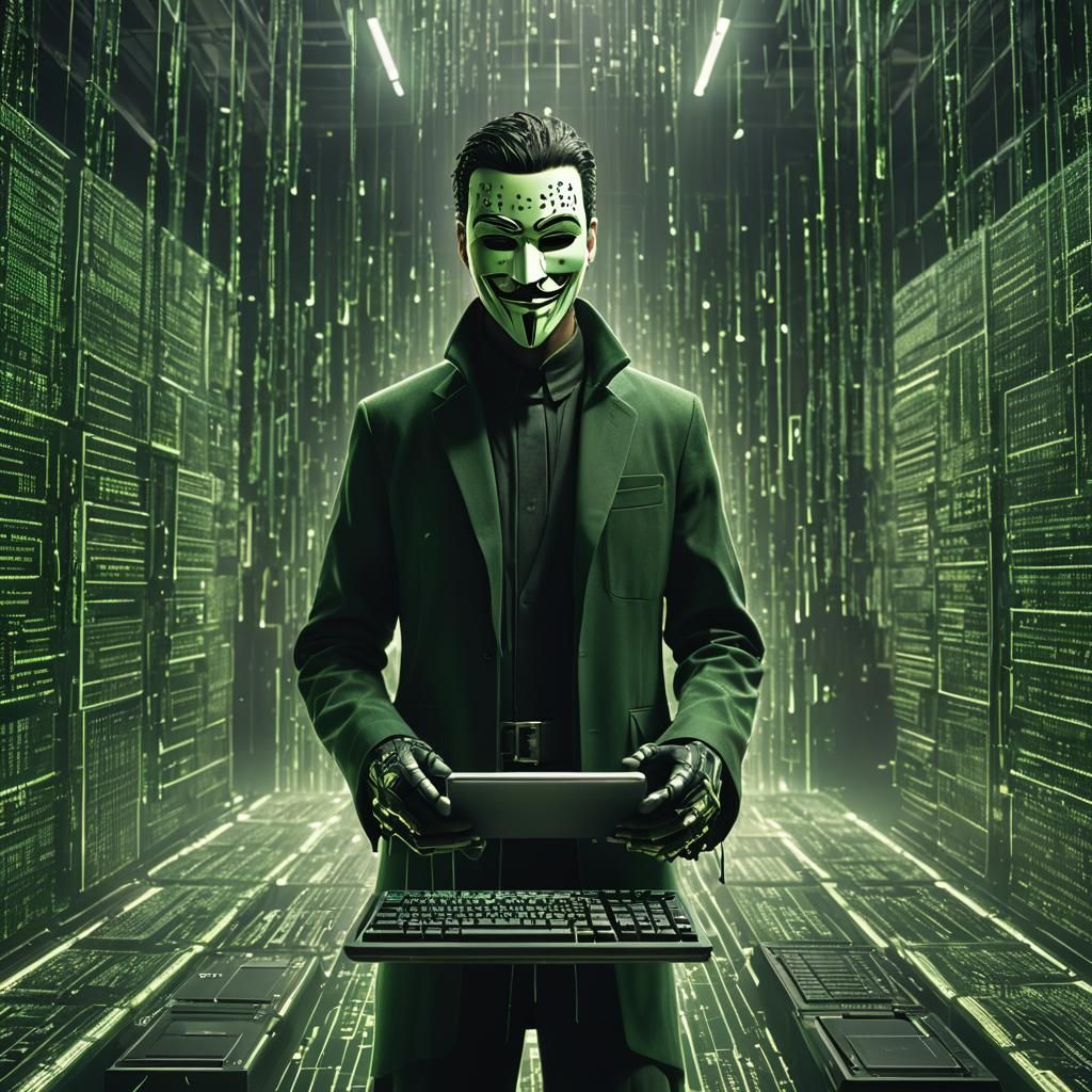 Matrix Hackerman with Guy Fawkes Mask in Unreal Engine