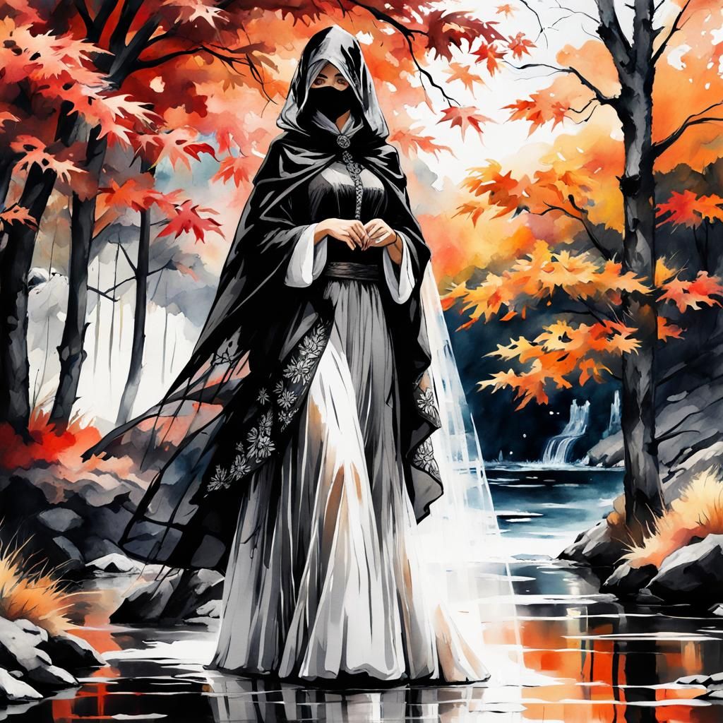 Girl in Tulle Veil: Fantasy Watercolor Art