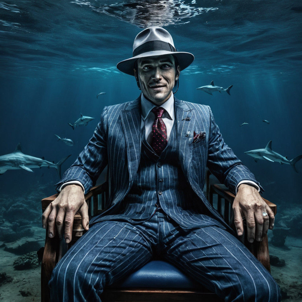 Sinister in a Grey Suit, Underwater with Sharks
