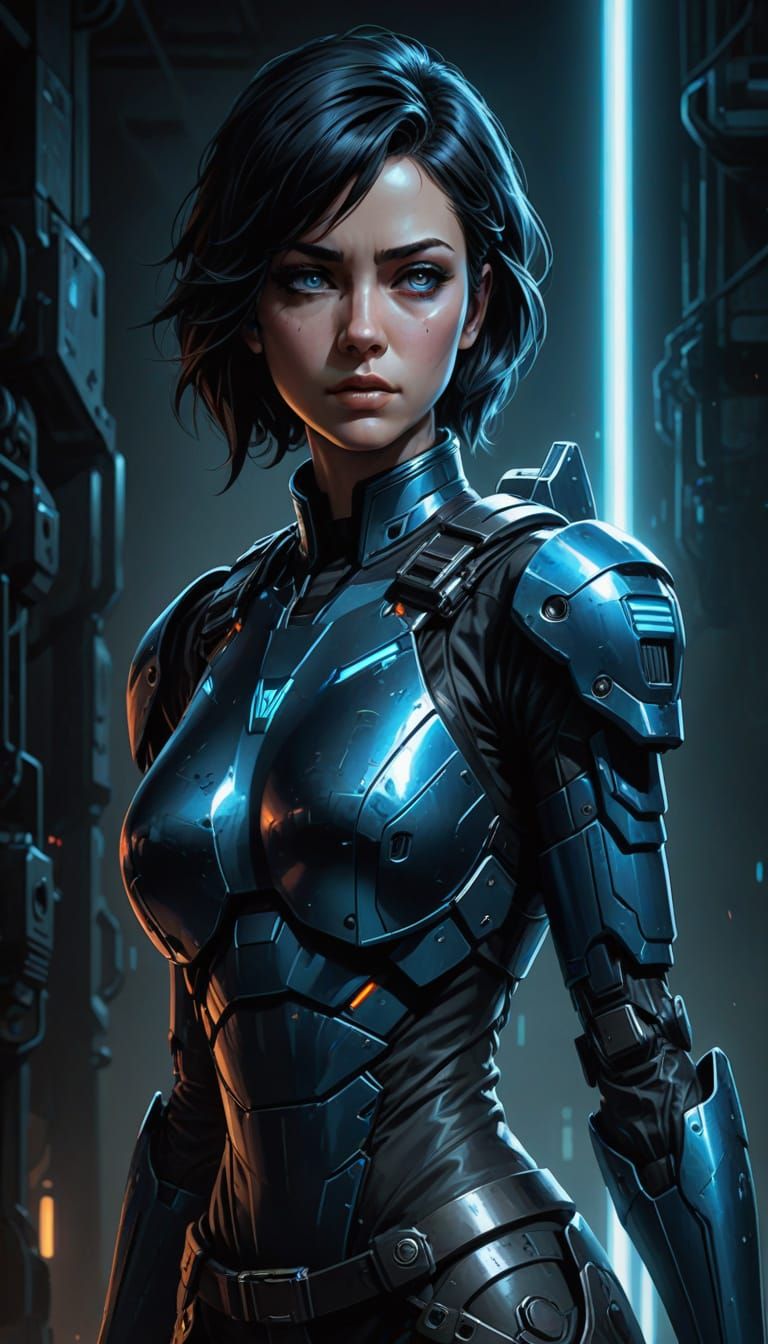 Cyberpunk Warrior in Dark Tactical Armor