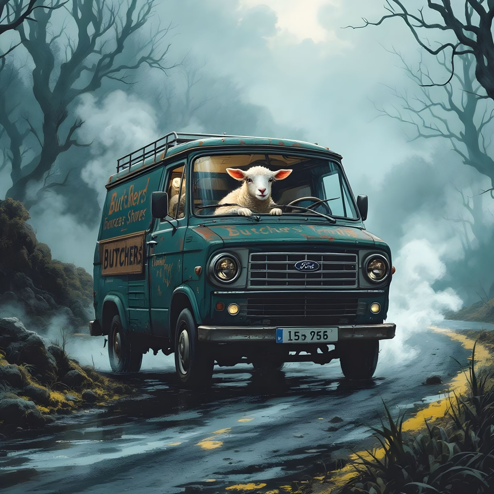 Nervous Lamb Drives Butcher Van Through Swamp