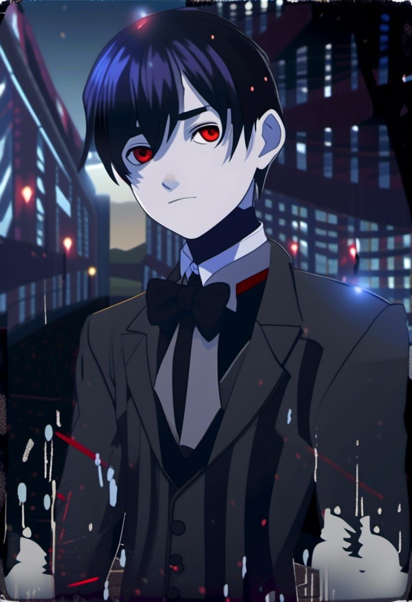 Melancholic Boy in Dark Suit: Realistic Photography