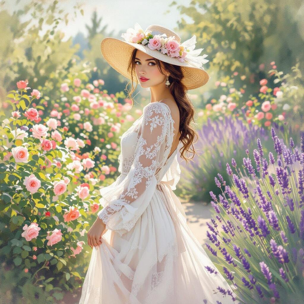 Romantic Woman in Garden: Impressionist Style