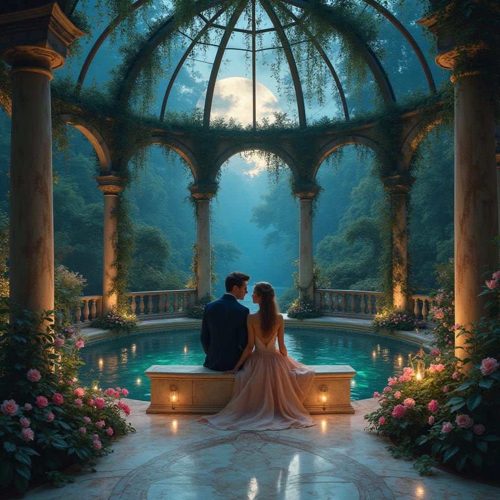 Romantic Conservatory Scene in Art Nouveau Style