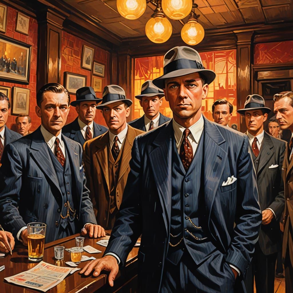 Eliot Ness Raids Speakeasy: Gouache Impressionist Masterpiec...