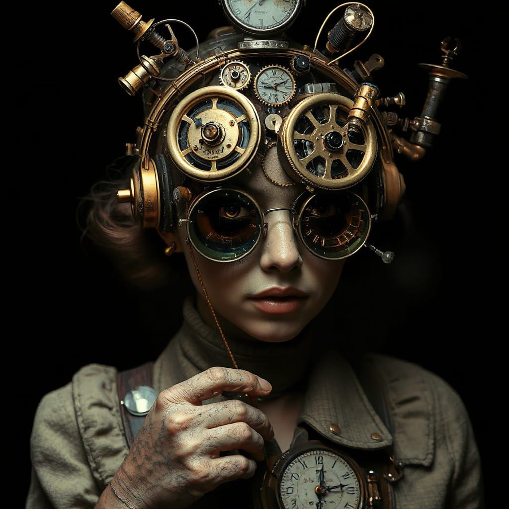 Dark Surreal Steampunk Inventor's Descent into Distorted Rea...