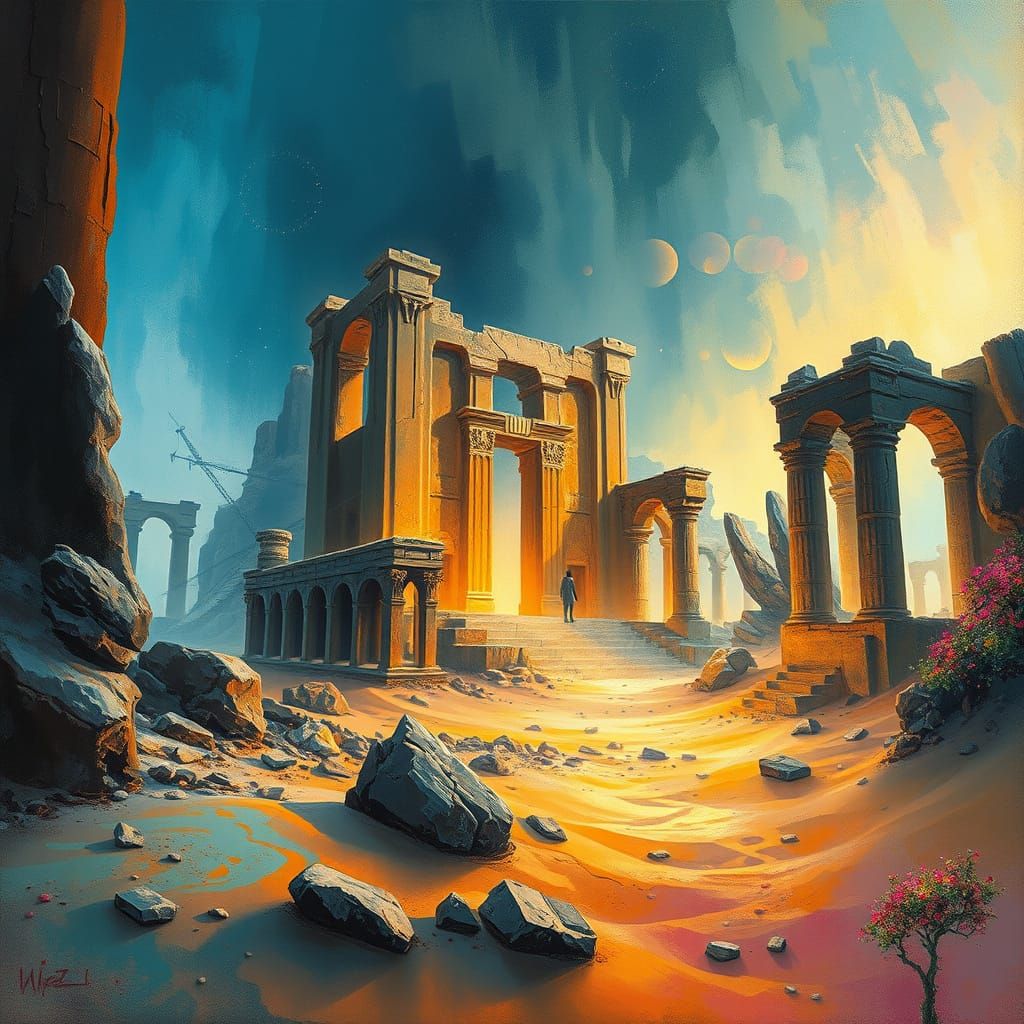 Sand-Covered Metropolis Ruins in Ethereal Light