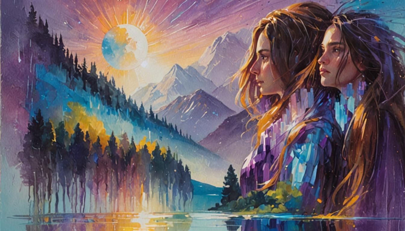 Woman and Duplicate in Vibrant Oil Painting