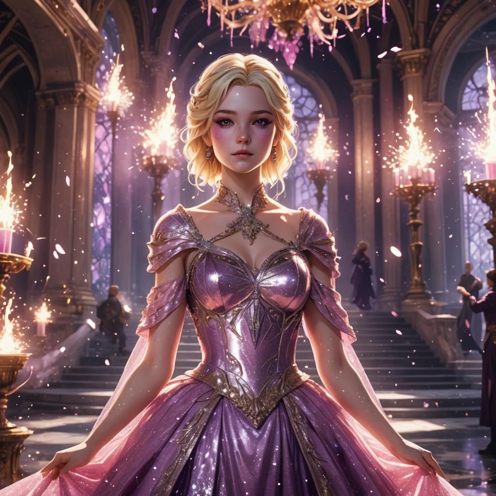 Blonde RPG Character in Sparkling White Palace
