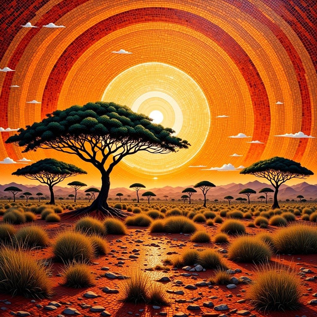 Tile Sun Over African Savannah Landscape