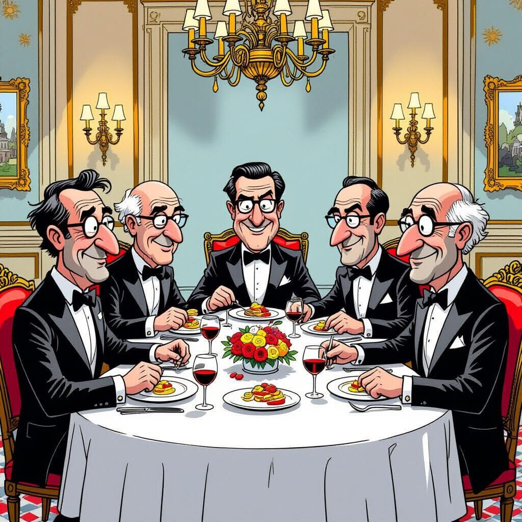 Cartoon World Leaders Feast Amid Global Hunger
