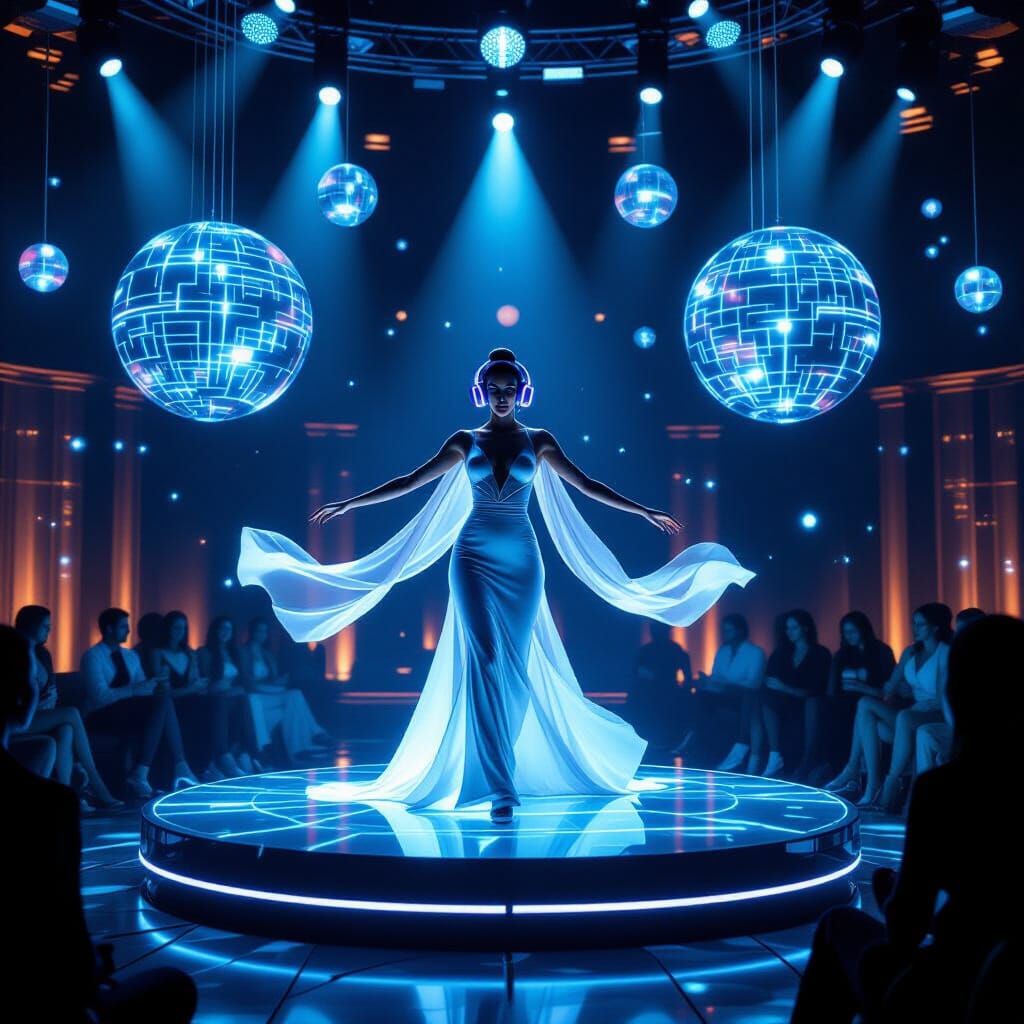 Cyberpunk Noir Lounge with Holographic Elements