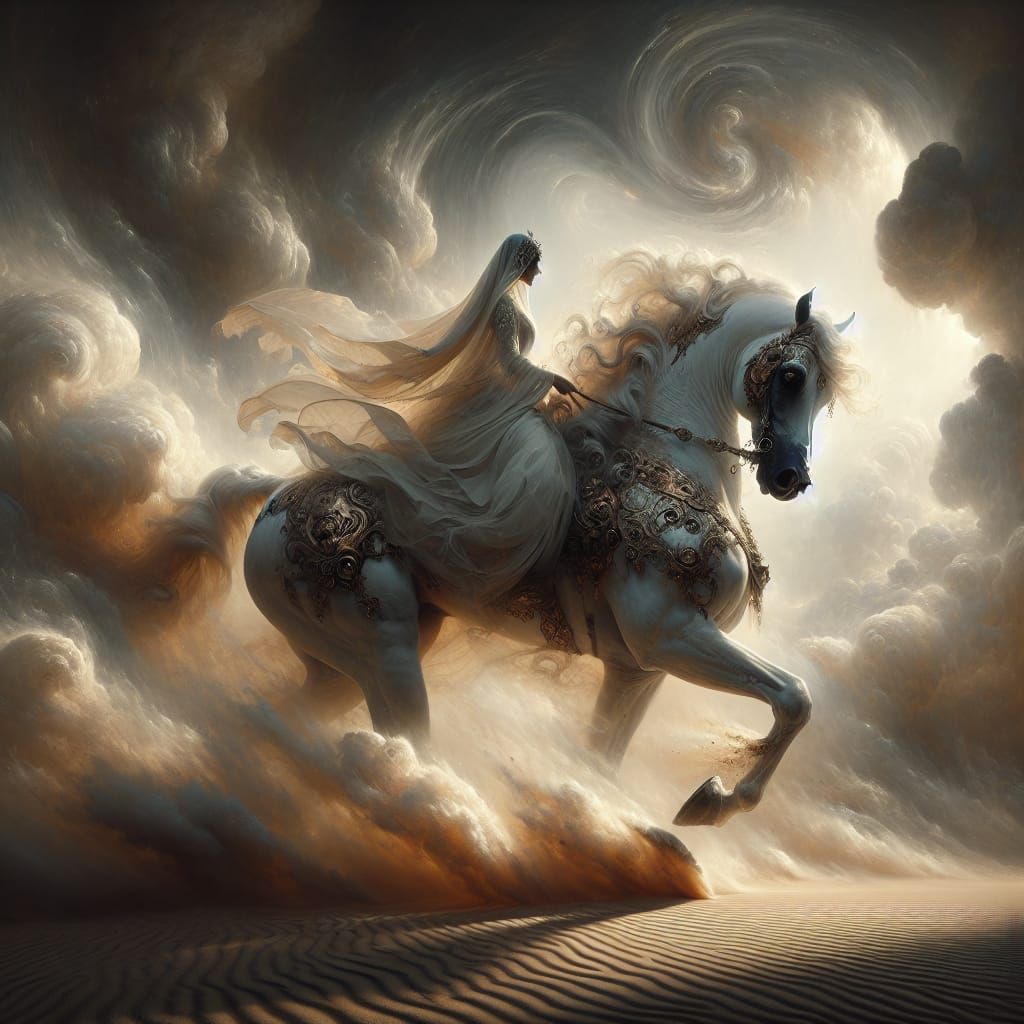 White Arabian Horse in Ethereal Sandstorm