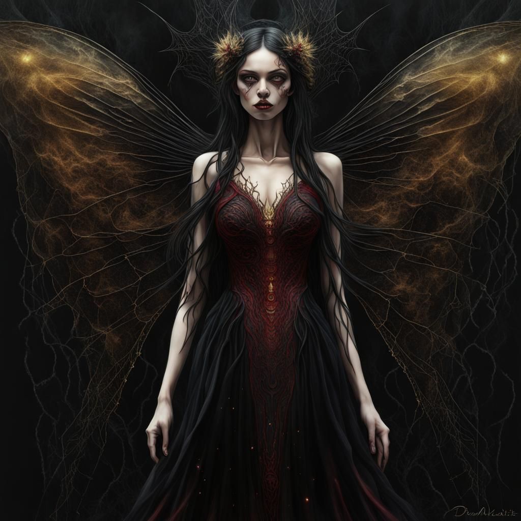 Cursed Crystal Fairy with Dark Wings in Surreal Art