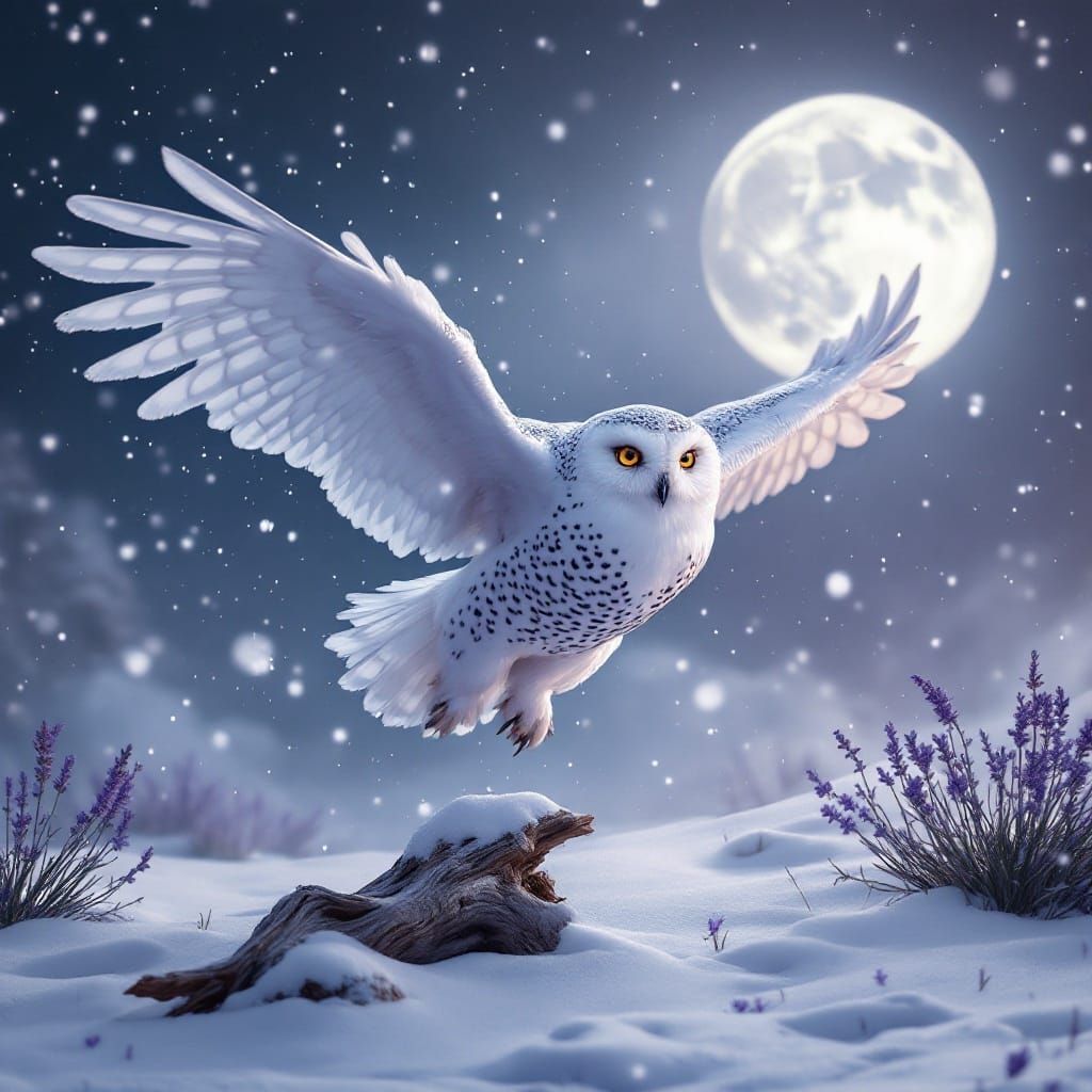 Majestic Snowy Owl soars through a serene winter wonderland ...