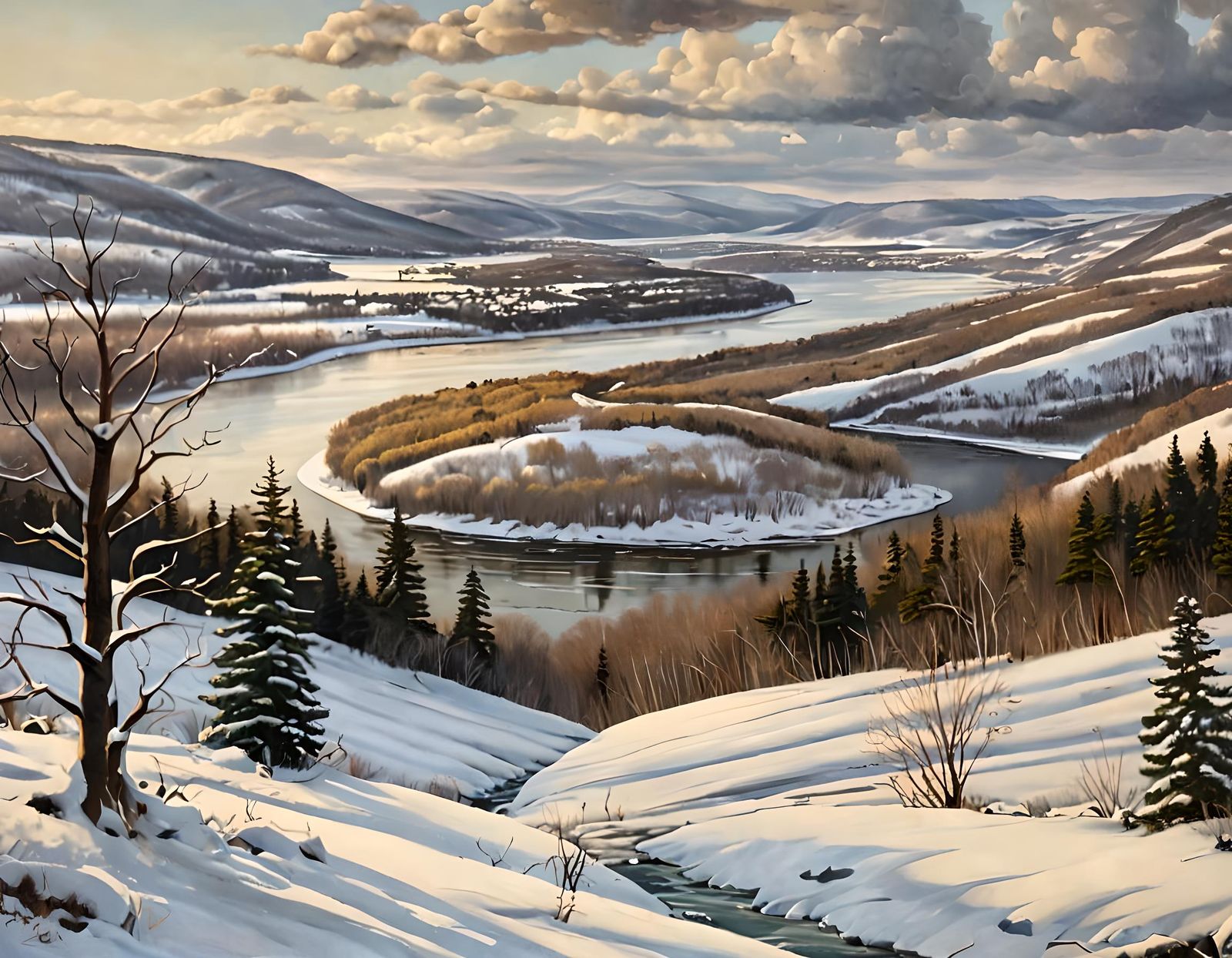 Wintery Saint John River Valley Oil Painting
