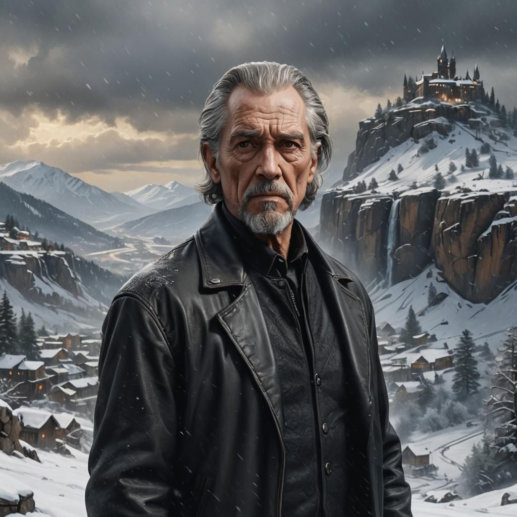 Man Before Snowy Hill, Fantasy Concept Art