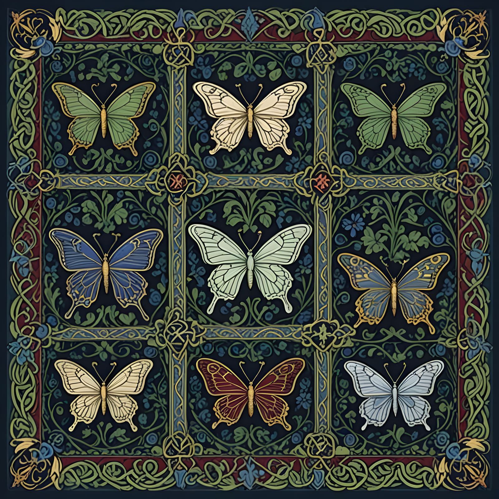 Traditional Celtic-Inspired Fabric Tile with Ornate Crosses ...