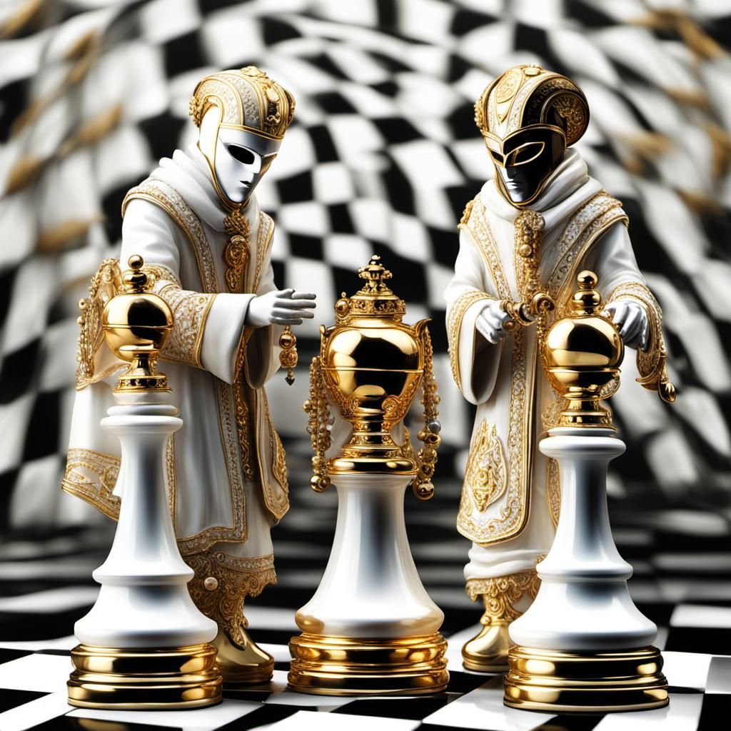 Elegant Chess Pieces at a Venetian Carnival
