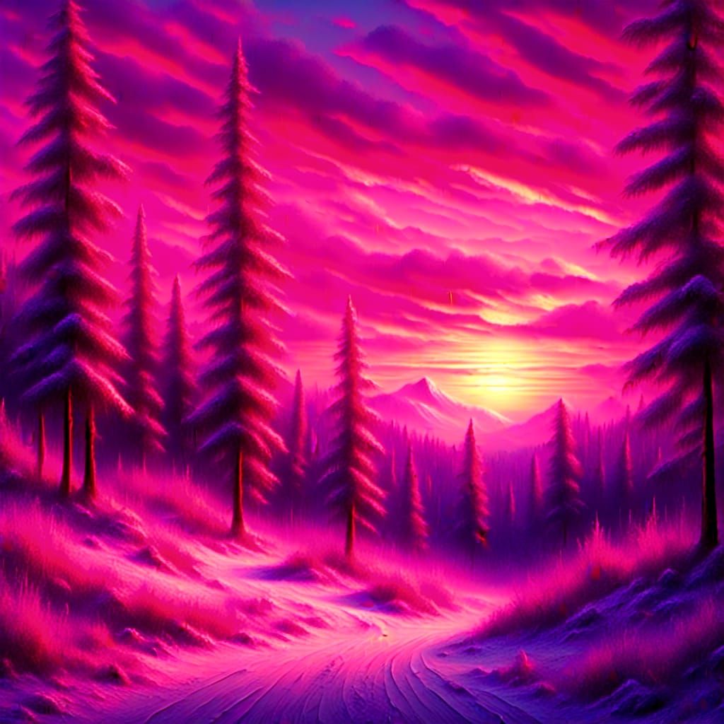 Pastel Winter Forest at Copper Sunset