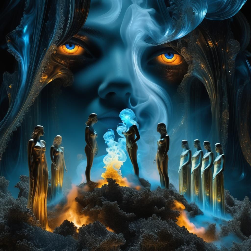 Bioluminescent Crystal Woman Double Exposure