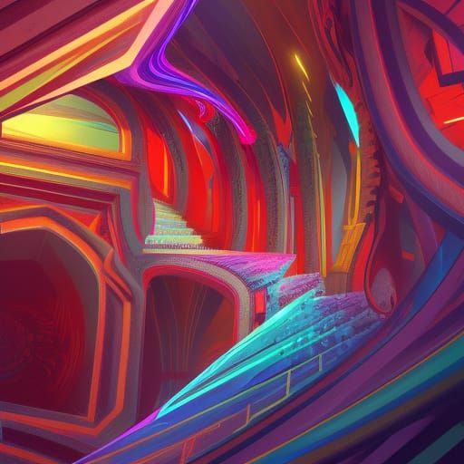 Vibrant Infinite Fibonacci Stairs Optical Illusion