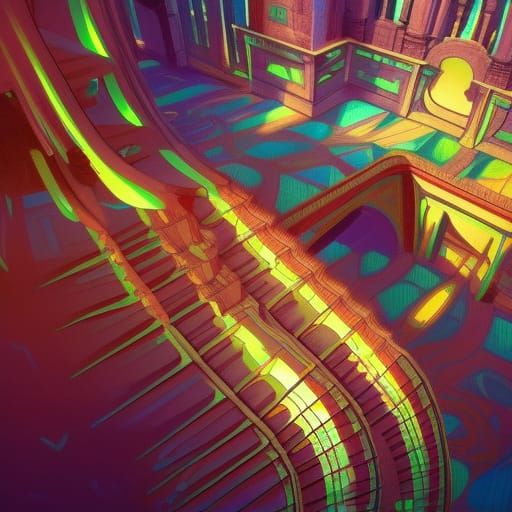Vibrant Fibonacci Stairs Optical Illusion